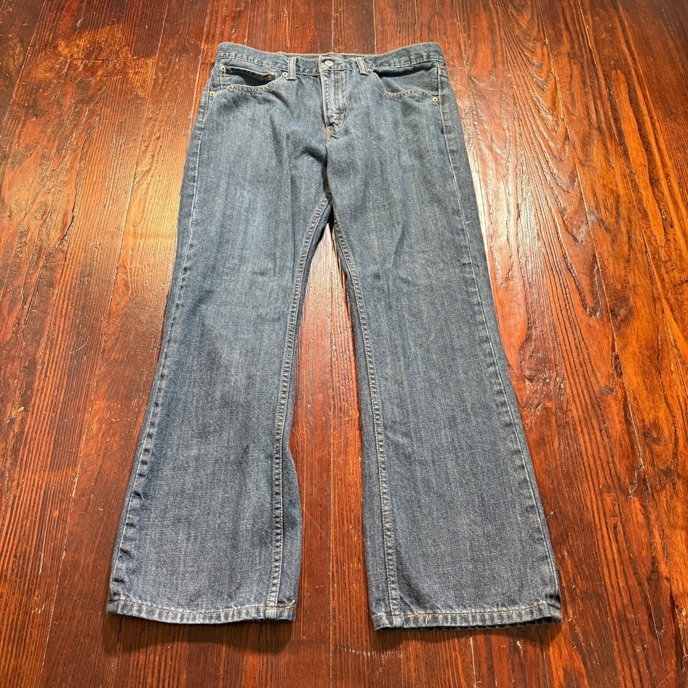 Levis 527 Jeans Mens 34x30 Blue Denim Boot Cut Faded Whiskers Cowboy Grunge